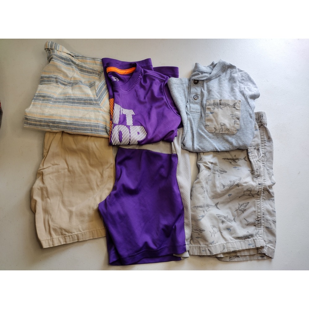 Boys Summer Clothes Lot 6pc Athletic Works Cat Jack HM Outfits Shorts Shirts 5t